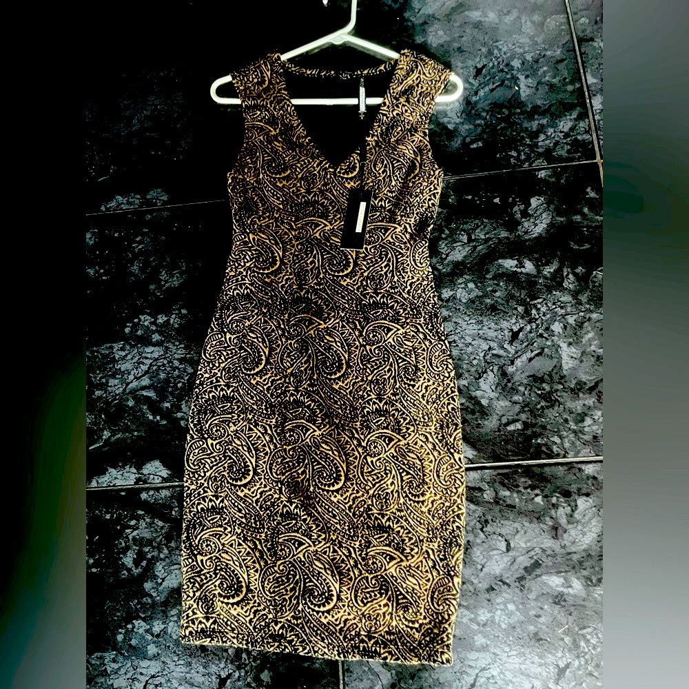 Elegant Black and Gold Paisley Dress
